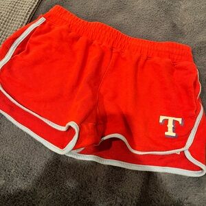 New Era Texas Rangers Women's Red Athletic Shorts with White Trim